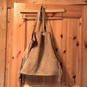 All Saints tote/shoulder bag, 100% suede leather, fringe sides